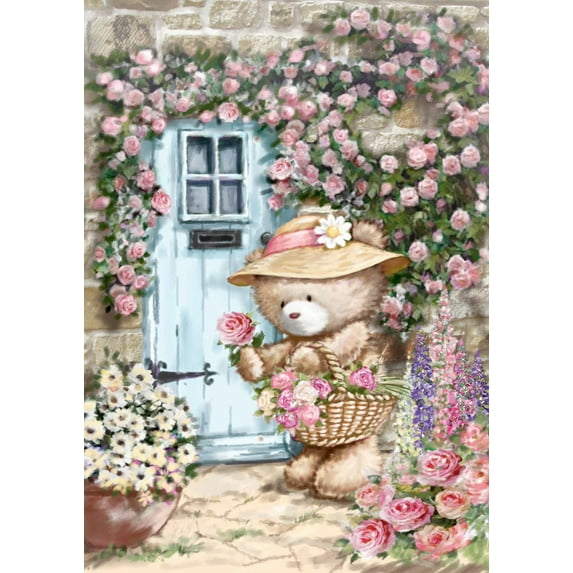 Toland Home Garden Garden Gatherings Flower Teddybear Flag Double Sided 28x40 Inch