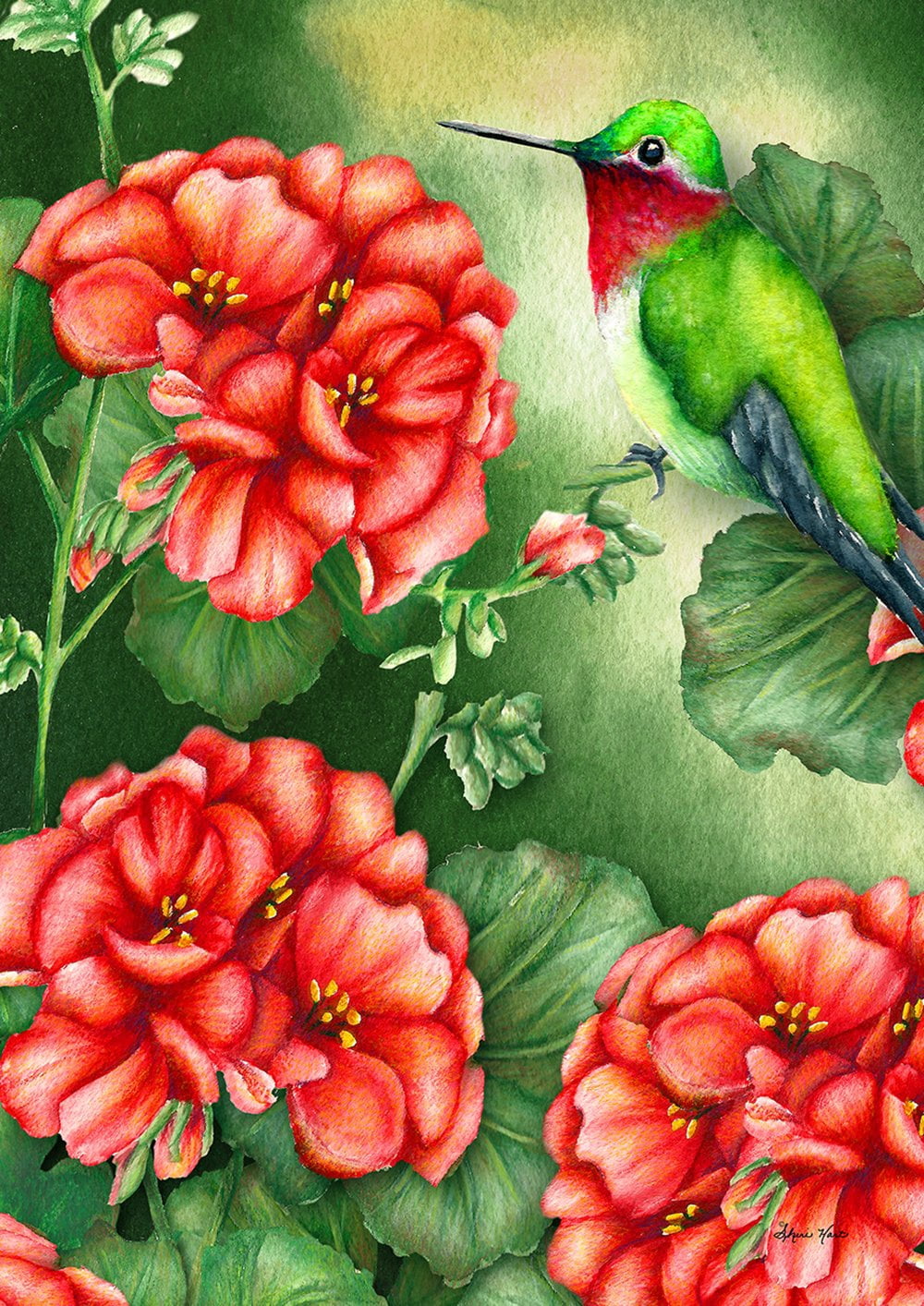Toland Home Garden Geraniums and Hummingbird Bird Hummingbird Flag ...