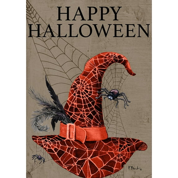 Toland Home Garden Happy Halloween Hat Spider Halloween Flag Double Sided 12x18 Inch
