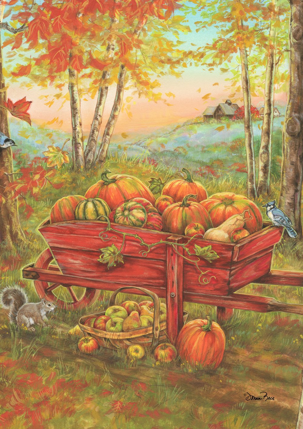 Toland Home Garden Harvest Wheel Barrow Pumpkin Fall Flag Double Sided 12x18 Inch - image 1 of 5