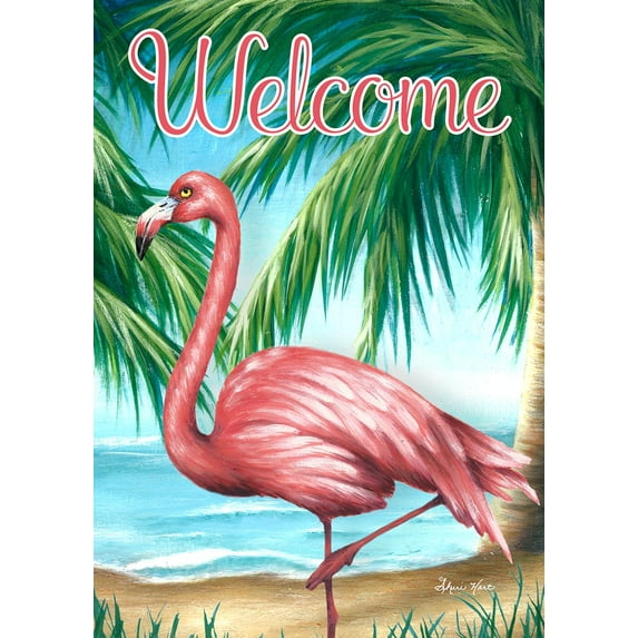 Toland Home Garden Hello Flamingo Bird Flag Double Sided 28x40 Inch