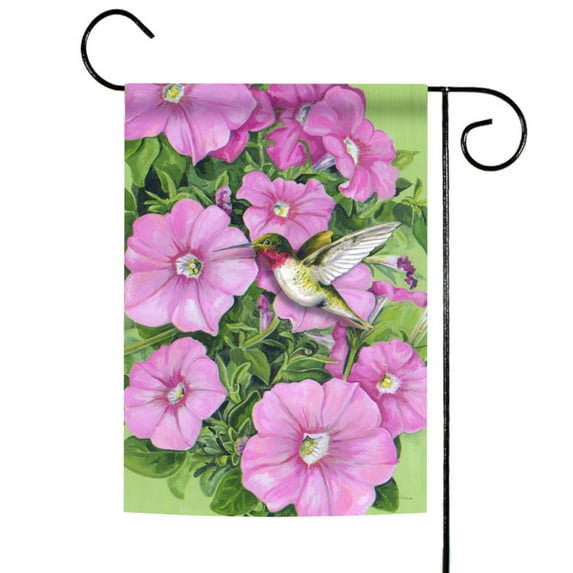 Toland Home Garden Hummingbird and Petunias Bird Flower Flag Double Sided 12x18 Inch