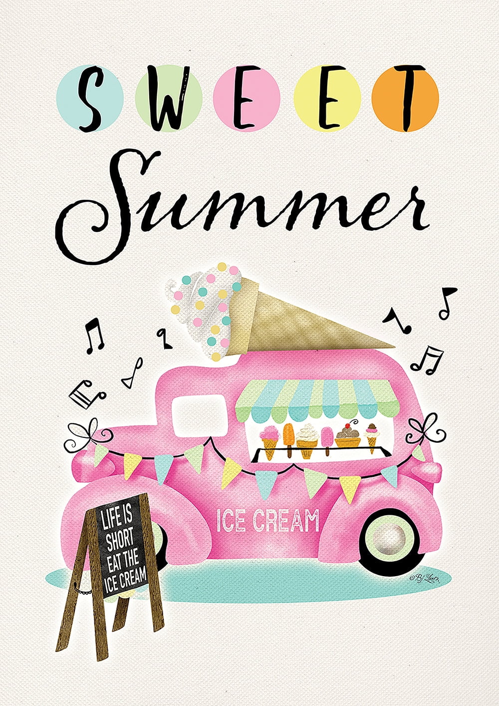 Pink Ice Cream Truck Summer Outdoor Double-Sided Banner 28x40 Inch