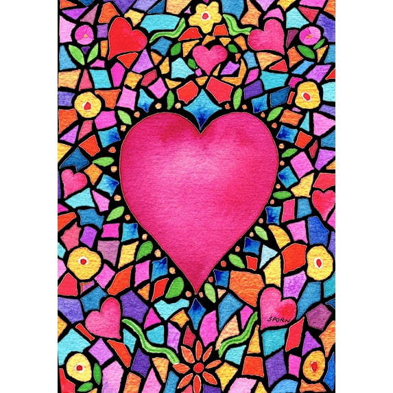 Toland Home Garden Kaleidoscope Heart Valentines Day Valentine Flag Double Sided 12x18 Inch