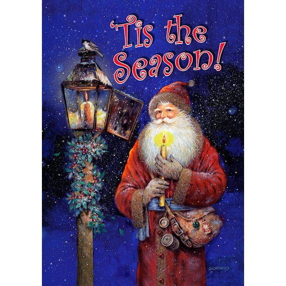Toland Home Garden Red and Blue "Tis the Season!" Lamp Post Santa Christmas Outdoor Rectangular Mini