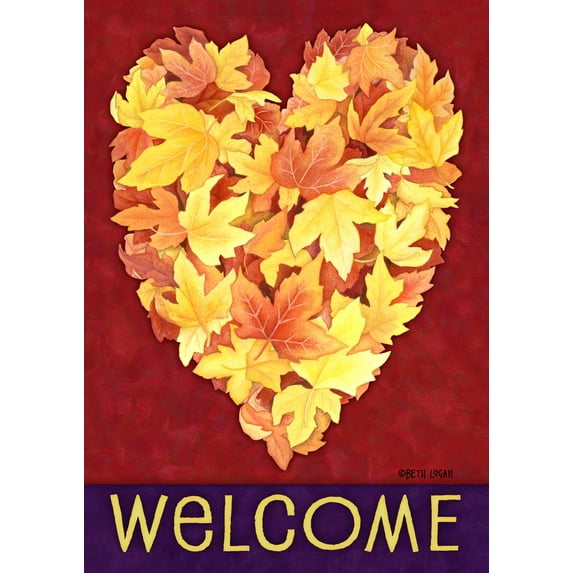 Toland Home Garden Leaf Heart "Welcome" Outdoor Garden Flag 18" x 12.5"