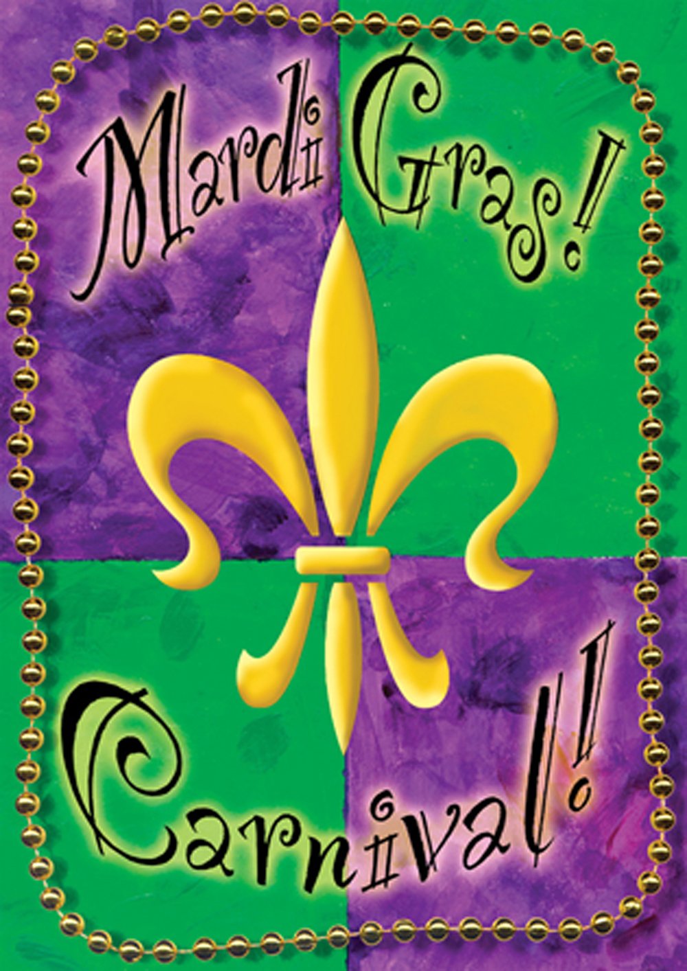 Toland Home Garden Mardi Gras Beads Fleur De Lis Mardi Gras Flag Double ...