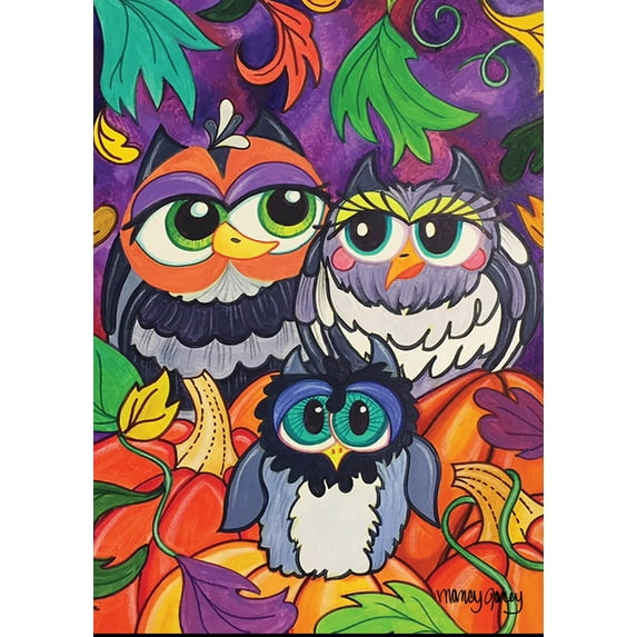 Toland Home Garden Owl Family Bird Fall Flag Double Sided 12x18 Inch