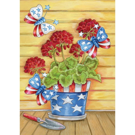 Toland Home Garden Patriotic Pail Flower Patriotic Flag Double Sided 28x40 Inch