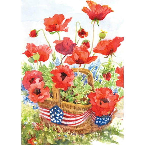 Toland Home Garden Patriotic Poppies Flower Patriotic Flag Double Sided 28x40 Inch
