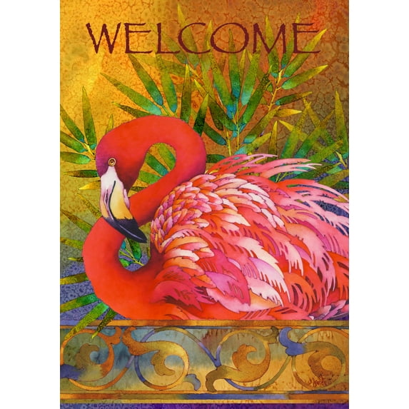 Toland Home Garden Pink Flamingo Bird Welcome Flag Double Sided 12x18 Inch