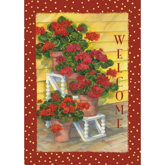 Toland Home Garden Polka Dot Geraniums Flower Welcome Flag Double Sided 12x18 Inch
