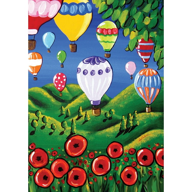 Toland Home Garden Green and Red Poppy the Balloons Outdoor Garden Flag 18" x 12.5"