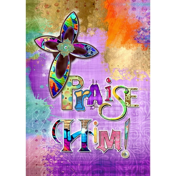 Toland Home Garden Praise Him Cross Christian Flag Double Sided 28x40 Inch