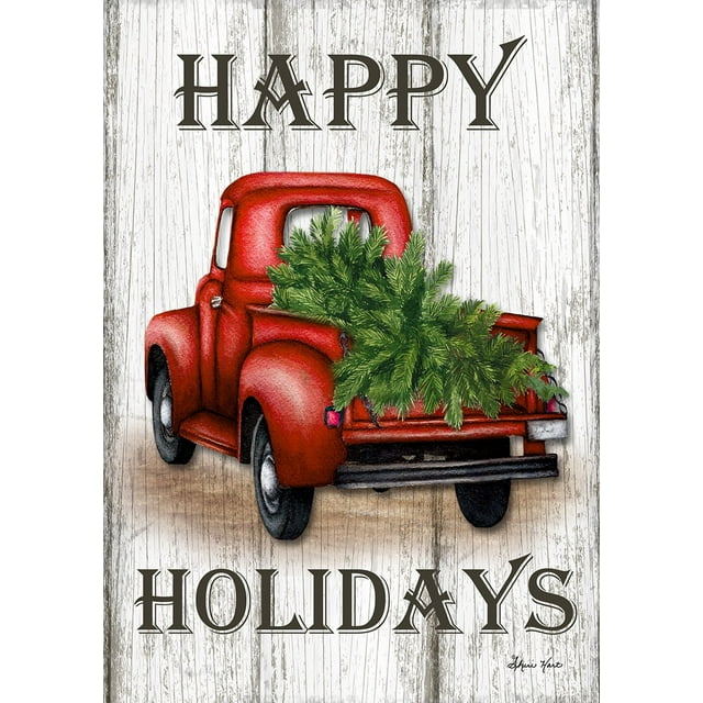 Toland Home Garden Red Truck Holidays Winter Christmas Flag Double Sided 12x18 Inch