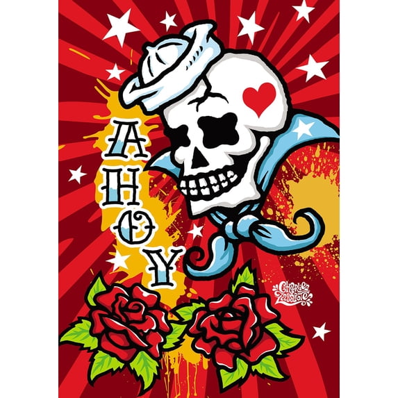 Toland Home Garden Sailor Skull Ahoy Skull Flag Double Sided 12x18 Inch