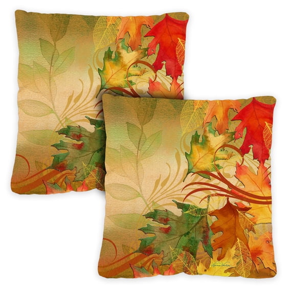 Toland Home Garden Set of 2 Autumn Aria Fall Pillow Covers 18x18 Inch Leaves Throw Pillows