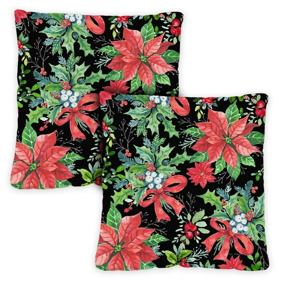 Toland Home Garden Set of 2 Bold Poinsettias Winter Pillow Covers 18x18 Inch Bird Throw Pillows