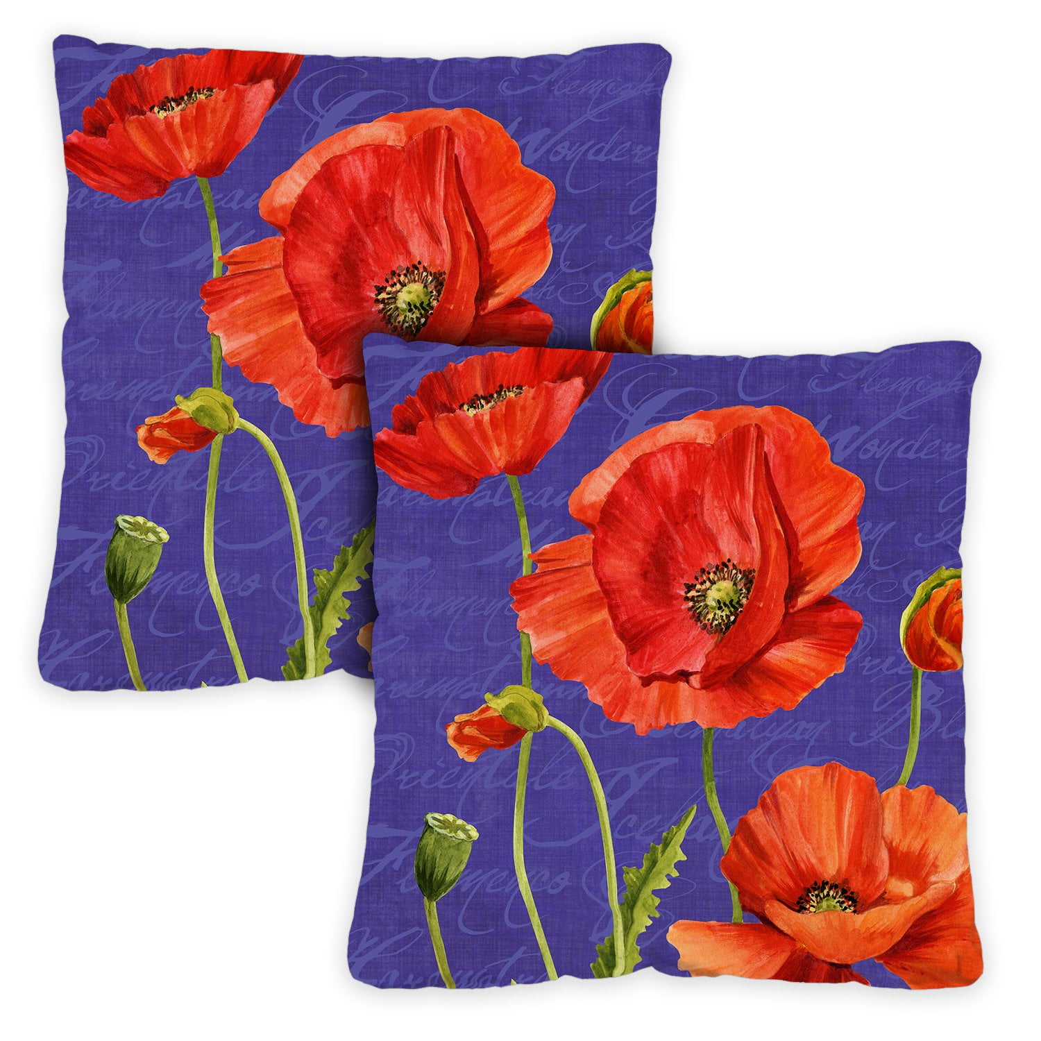 Toland Home Garden Set of 2 Bright Poppies Spring Pillow Covers 18x18