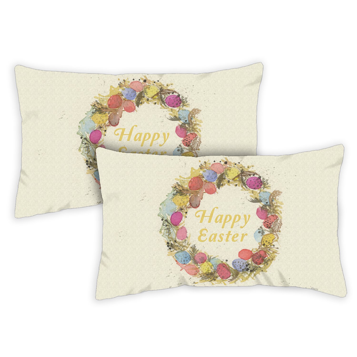 Toland Home Garden Set of 2 Easter Egg Wreath Easter Pillow Covers