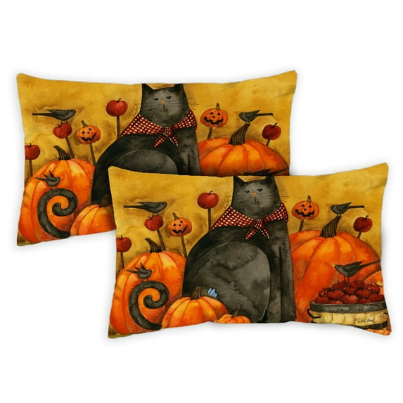 Toland Home Garden Set of 2 Folk Cat Fall Pillow Covers 12x18 Inch Cats Throw Pillows