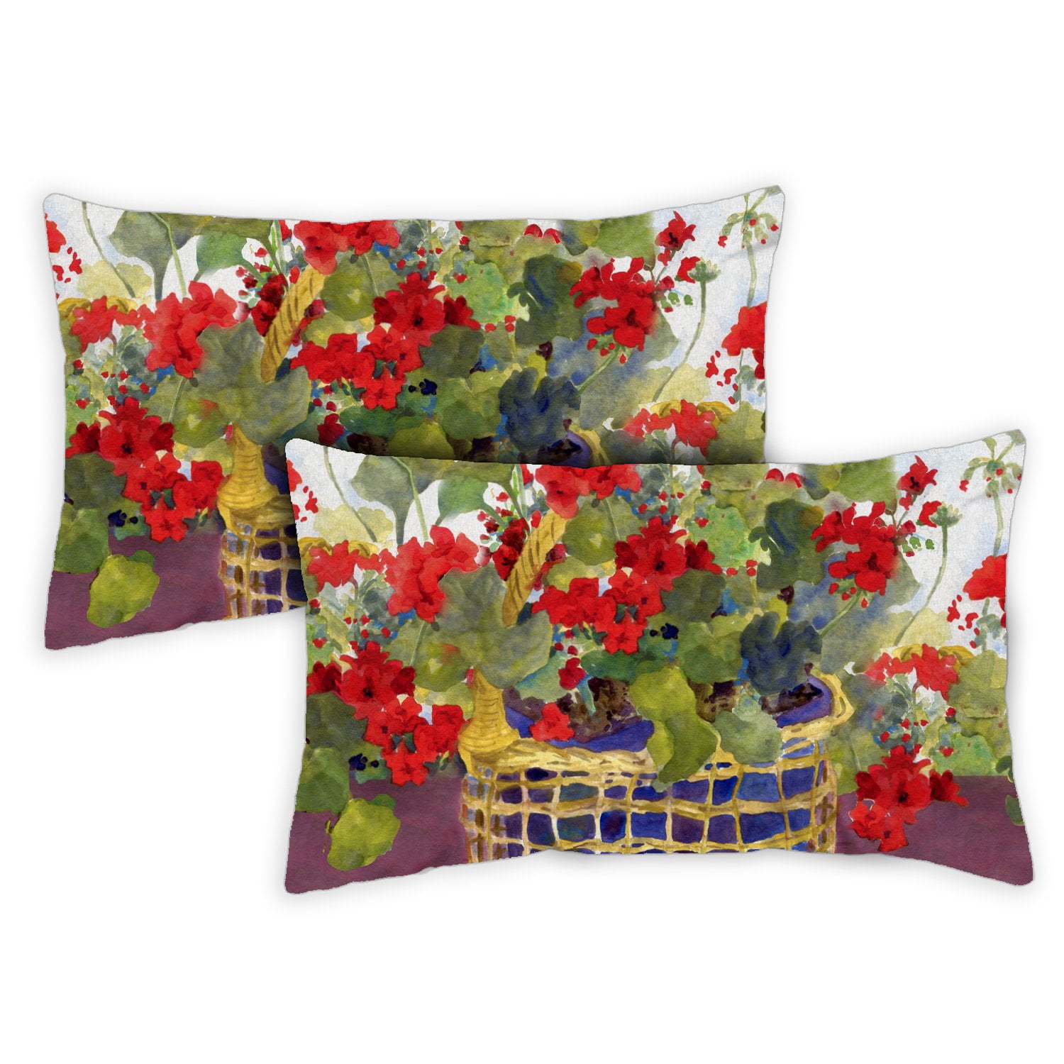 Toland Home Garden Set of 2 Geranium Basket Spring Pillow Covers 12x18
