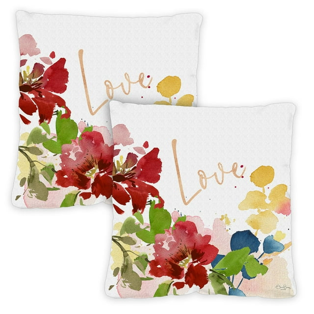 Toland Home Garden Set of 2 Love Blooms Spring Pillow Covers 18x18 Inch Flower Throw Pillows