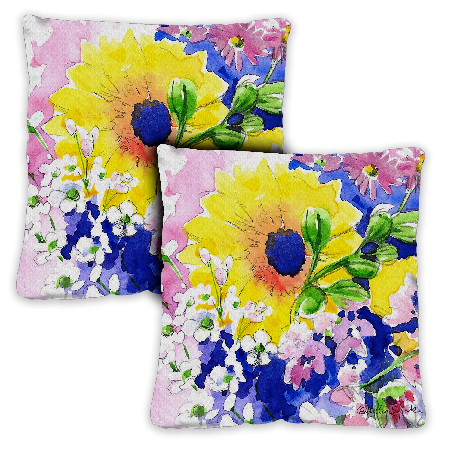 Toland Home Garden Set of 2 Mixed Bouquet Spring Pillow Covers 18x18