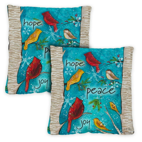 Toland Home Garden Set of 2 Peace Birds Winter Pillow Covers 18x18 Inch Bird Throw Pillows
