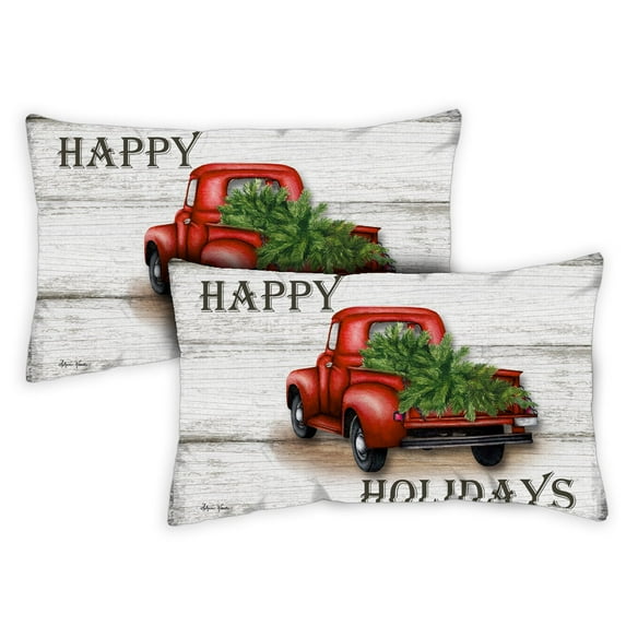 Toland Home Garden Set of 2 Red Truck Holidays Winter Pillow Covers 12x18 Inch Christmas Throw Pillows