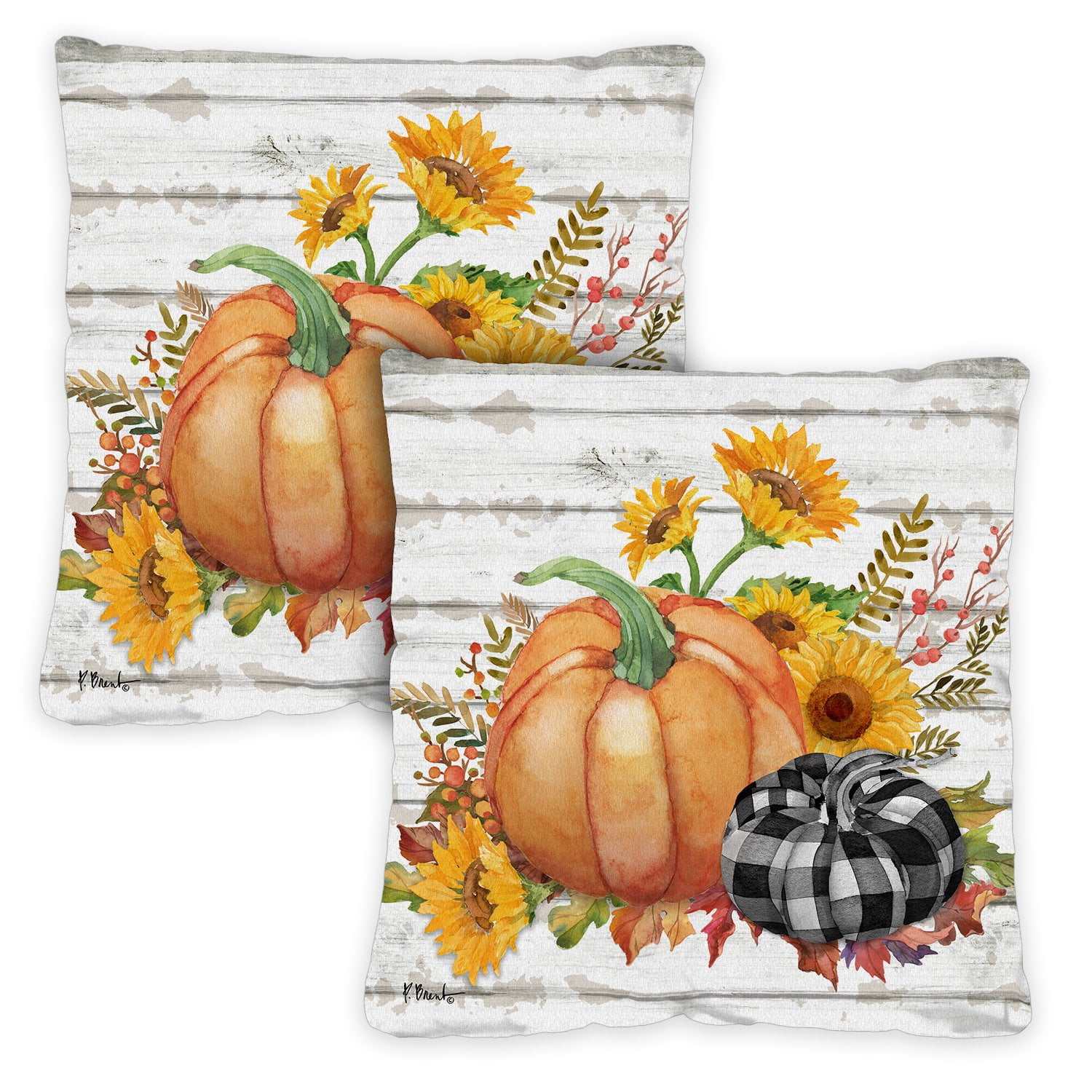 Rustic Fall Pillows Toland Home Garden Decor Accent, Set of 2 Rustic Pumpkins Fall Pillow ...