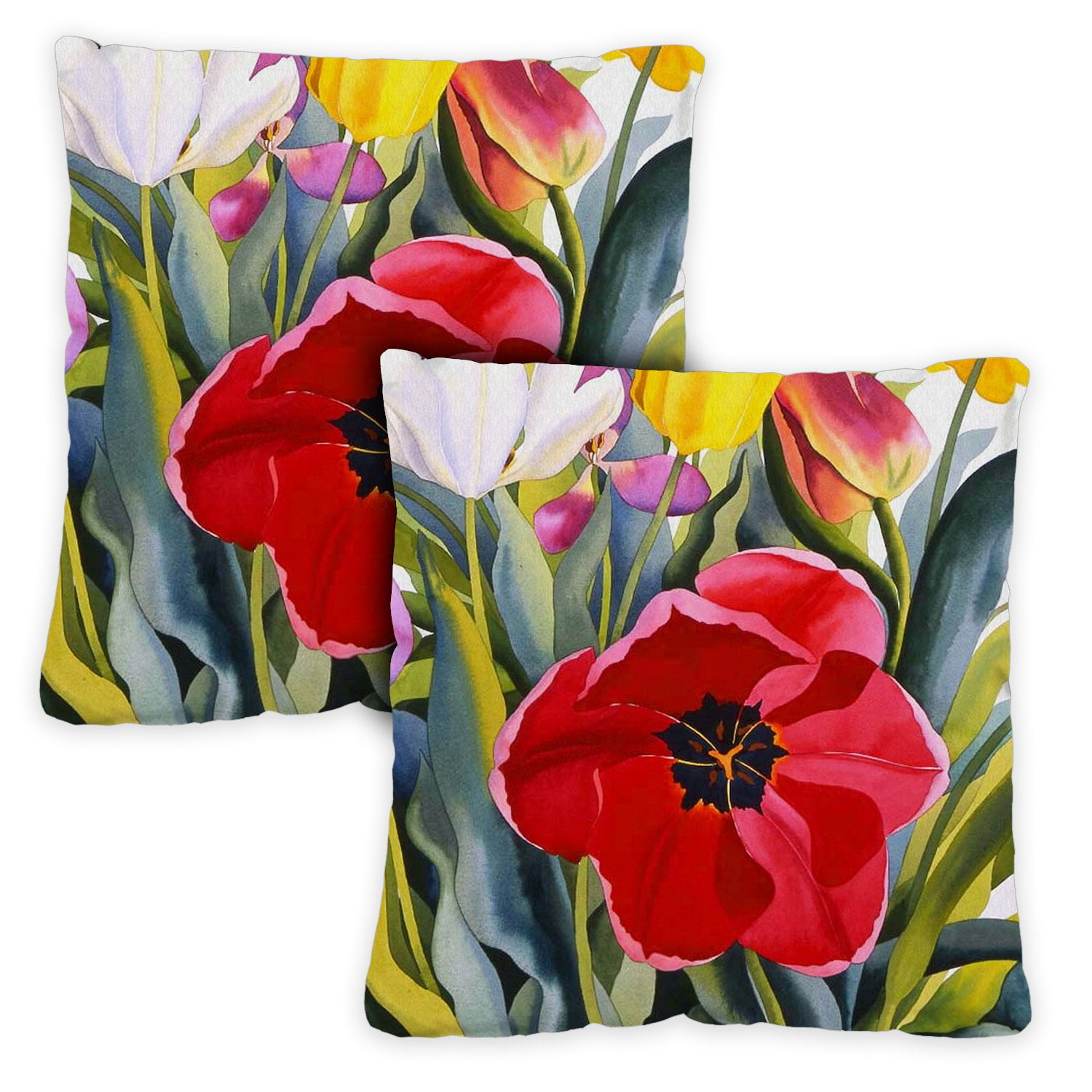Toland Home Garden Set of 2 Tulip Garden Spring Pillow Covers 18x18