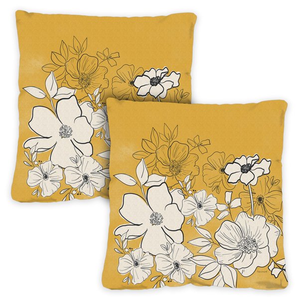 Toland Home Garden Set of 2 Yellow Modern Flowers Spring Pillow Covers