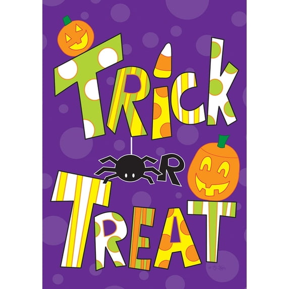 Toland Home Garden Tricks and Treats Jack O Lantern Halloween Flag Double Sided 12x18 Inch