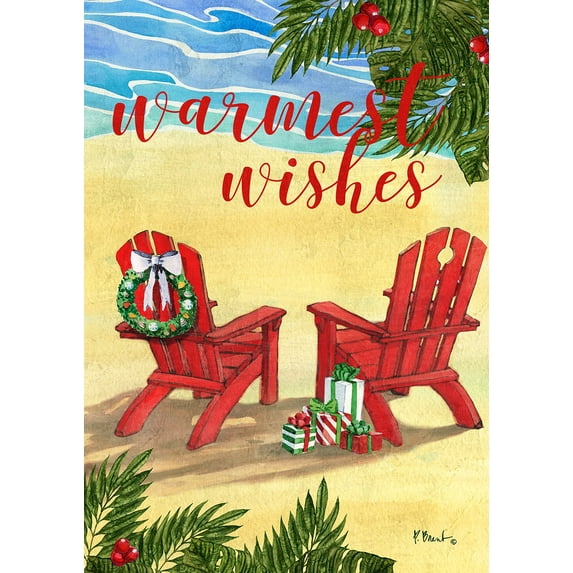 Toland Home Garden Tropical Christmas Wishes Beach Christmas Flag Double Sided 12x18 Inch