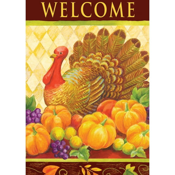 Toland Home Garden Turkey Harlequin Fall Thanksgiving Garden Flag Double Sided 28x40 Inch
