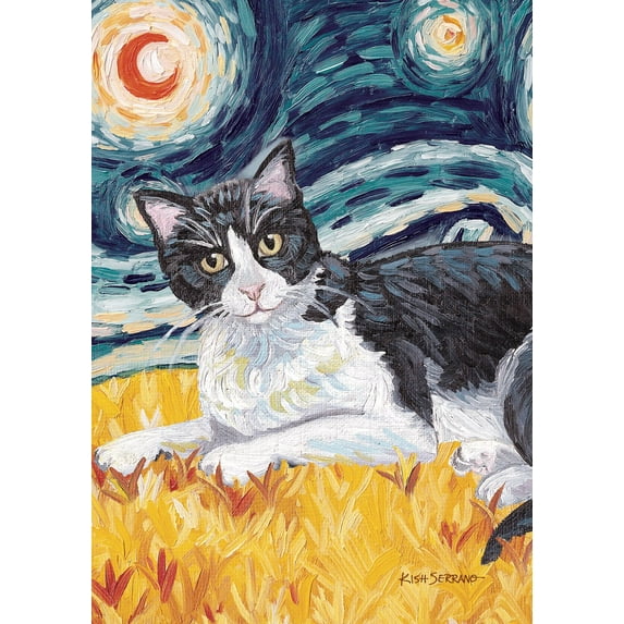 Toland Home Garden Van Meow- Tuxedo Kitty Kitten Cat Flag Double Sided 12x18 Inch