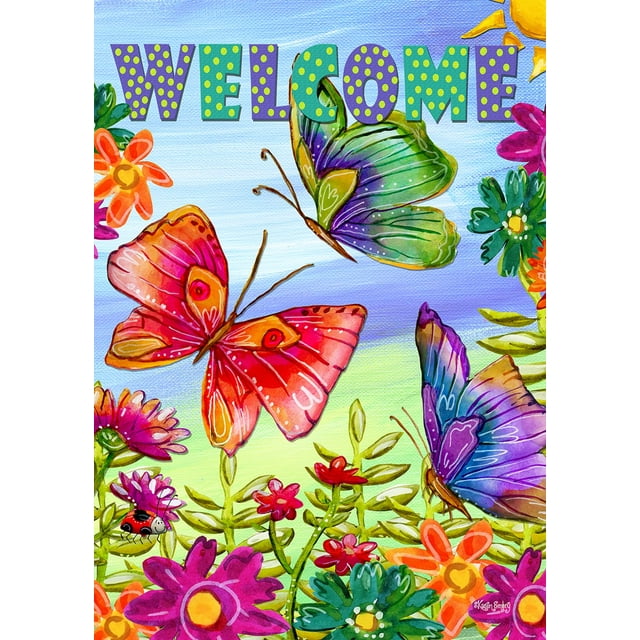 Toland Home Garden Welcome Butterfly Field Welcome Flag Double Sided 28x40 Inch