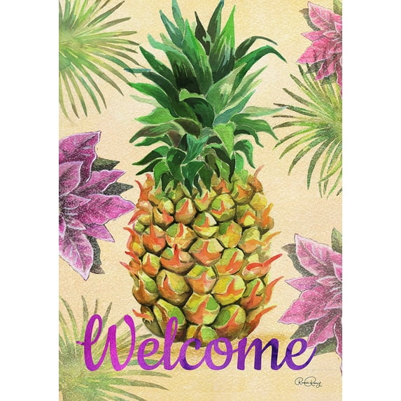 Toland Home Garden Welcome Floral Pineapple Welcome Flag Double Sided 12x18 Inch