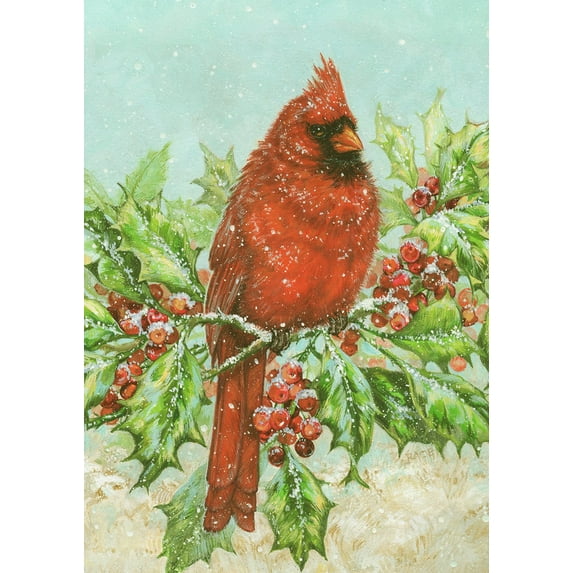Toland Home Garden Winter Holly Cardinal Bird Winter Flag Double Sided 28x40 Inch