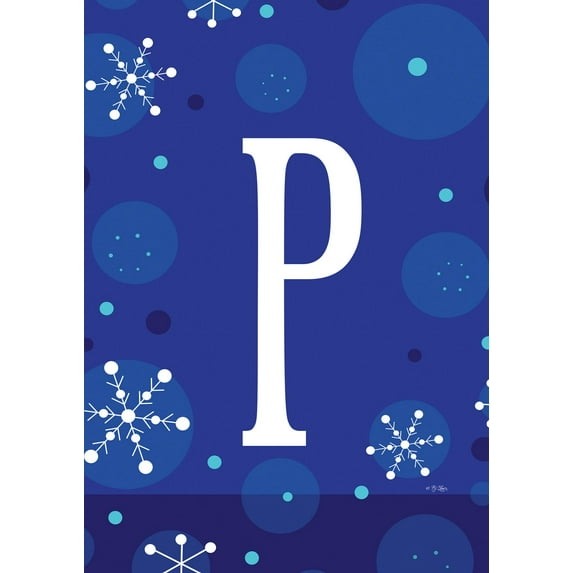 Toland Home Garden Winter Snowflakes Monogram P Personalized Winter Flag Double Sided 28x40 Inch