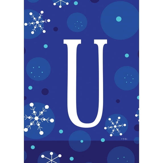 Toland Home Garden Winter Snowflakes Monogram U Personalized Winter Flag Double Sided 28x40 Inch