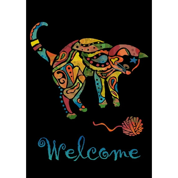 Toland Home Garden Yarn Cat Welcome Cat Flag Double Sided 28x40 Inch