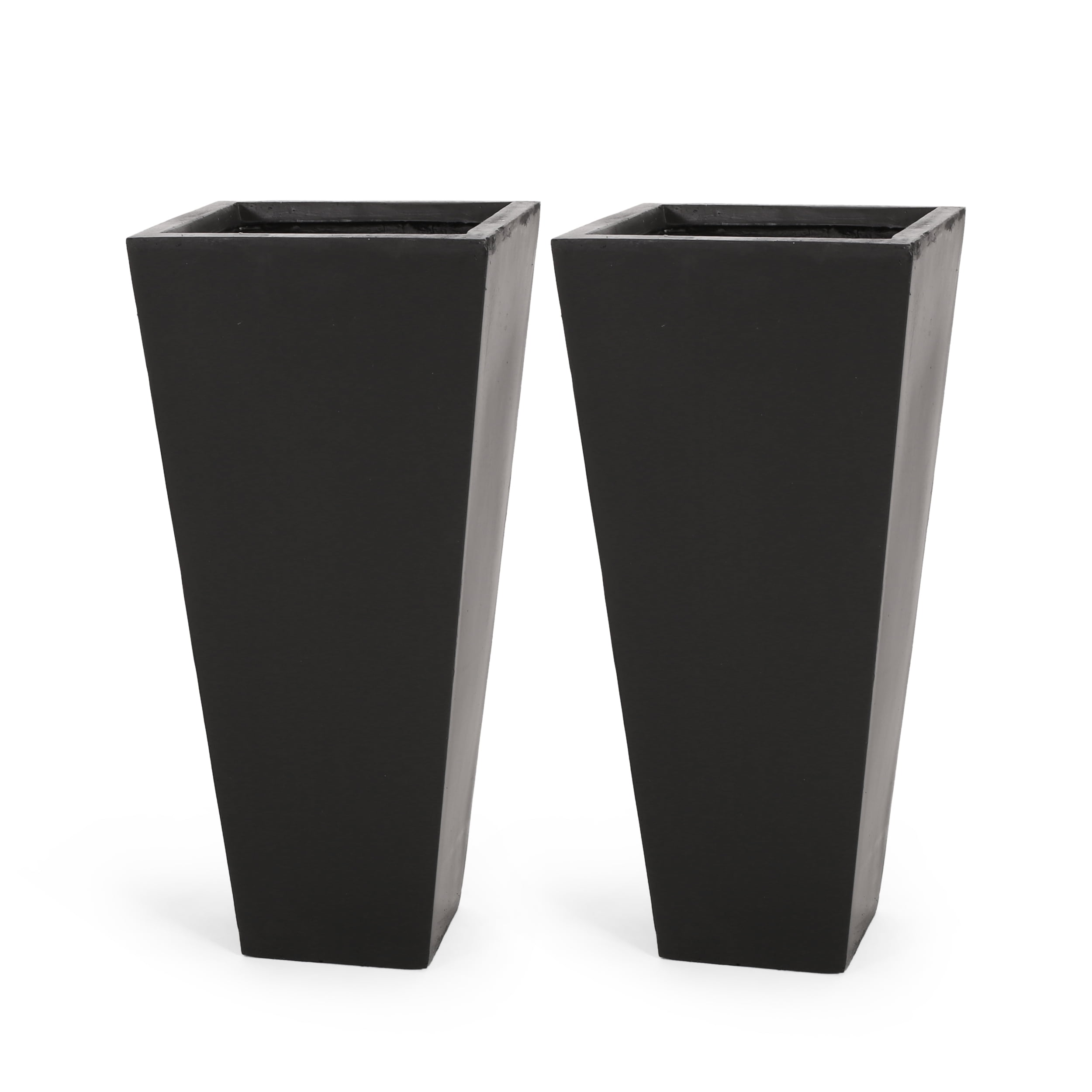 Toland Modern Matte White Medium Cast Stone Outdoor Planters, Set of 2