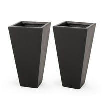 Toland Outdoor Modern Small Cast Stone Planters, Set of 2, Black