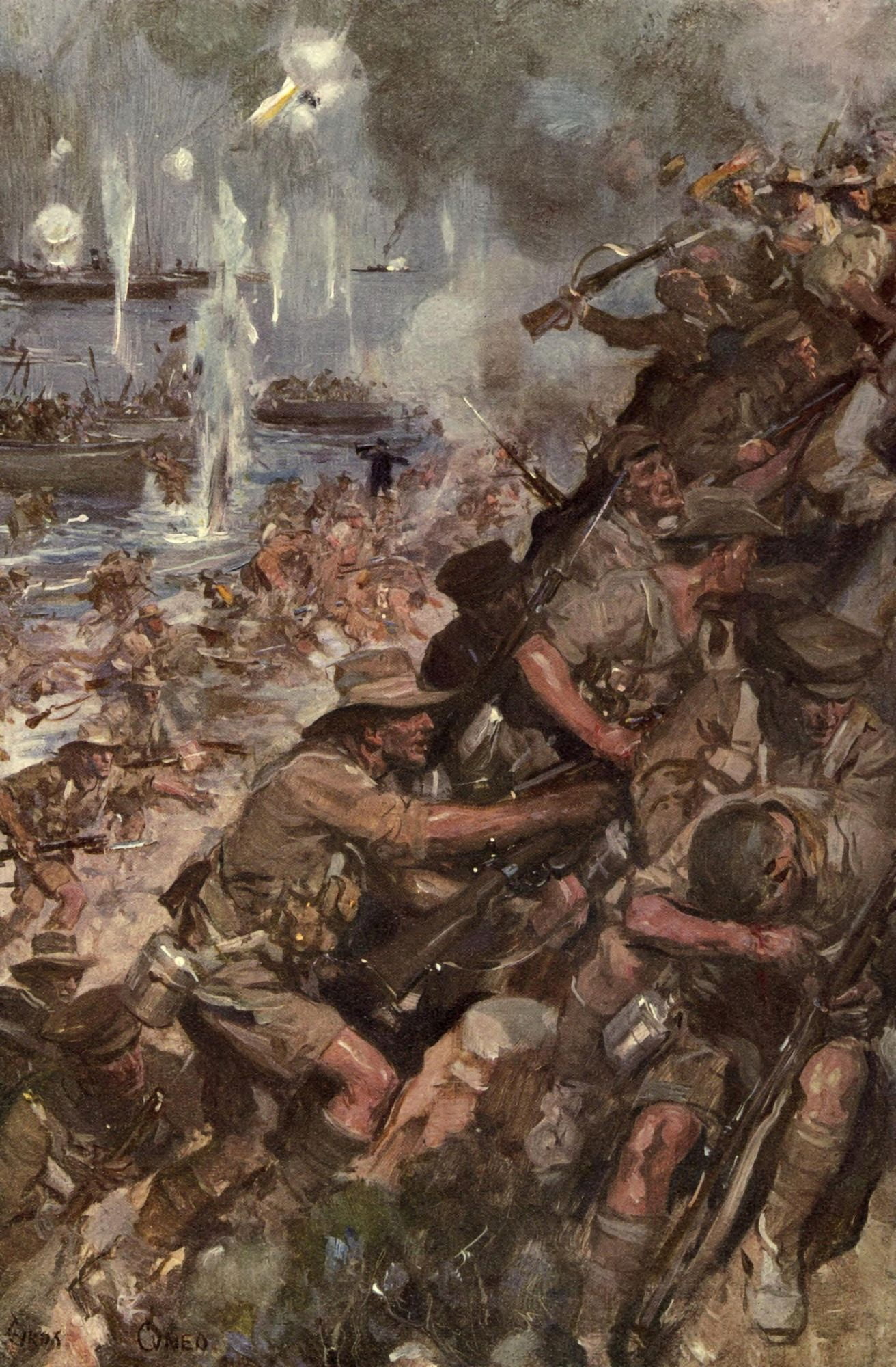 Told in the Huts 1916 Landing at Gallipolli Canvas Art - Cyrus Cuneo (18 x 24)
