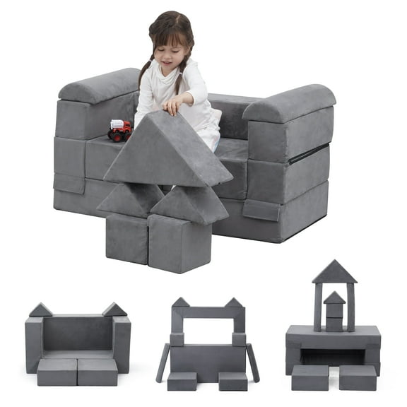 Tolead 10 Pcs Sofa Kids & Toddler Foam Play Couch Gray