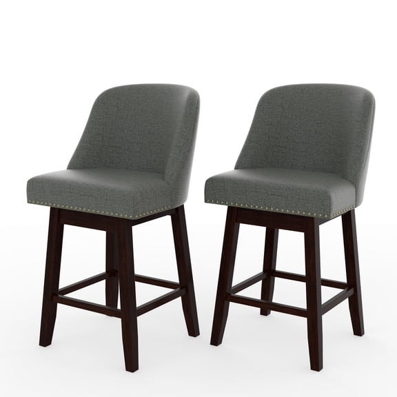 Tolead 26"Upholstered Swivel Bar Stools with Wood Legs, Bar Chairs for Home and Bar - Set of 2,Gray