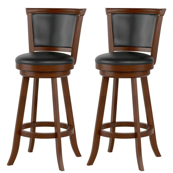 Tolead 29" Counter Height Swivel Wood Barstool in Chestnut Finish and Black Faux Leather