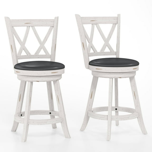 Tolead 2Pcs 24" Swivel Bar Stools with Double x-Back with PVC Cushioned Seat, White